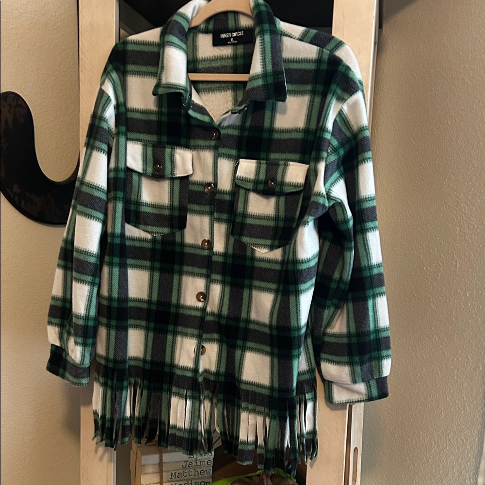 Green Plaid Fringe Shirt by